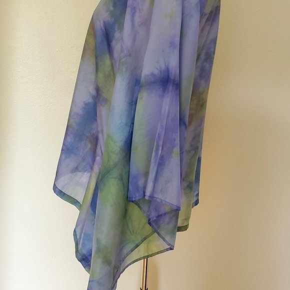 NEW Silk Caftan Kaftan top batwing shirt resort S M L XL green blue painted dyed - Picture 5 of 8